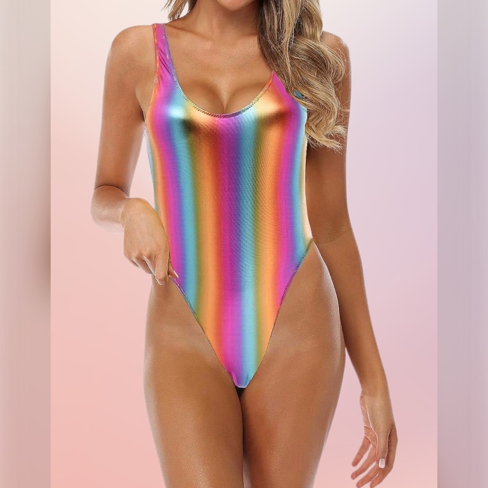 Metallic 80’s Style Bodysuit - Bathing suit Medium